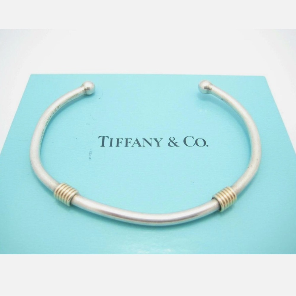 Tiffany & Co. Sterling Silver & 14k Gold Coil Oval Cuff Bangle Bracelet